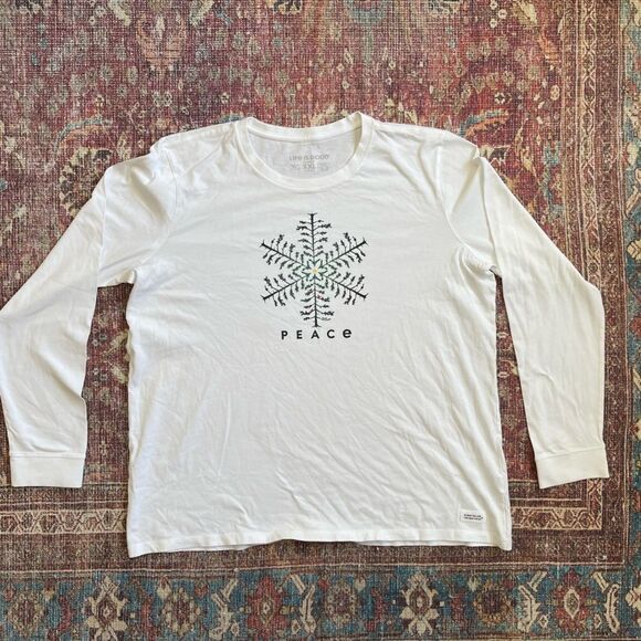 Women’s XXL Life is Good White Long Sleeve Shirt with Snowflake Peace treeDesign - Picture 1 of 13
